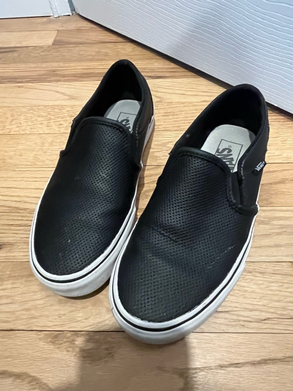 Vans Black Perforated Leather Slip-On Sneakers
